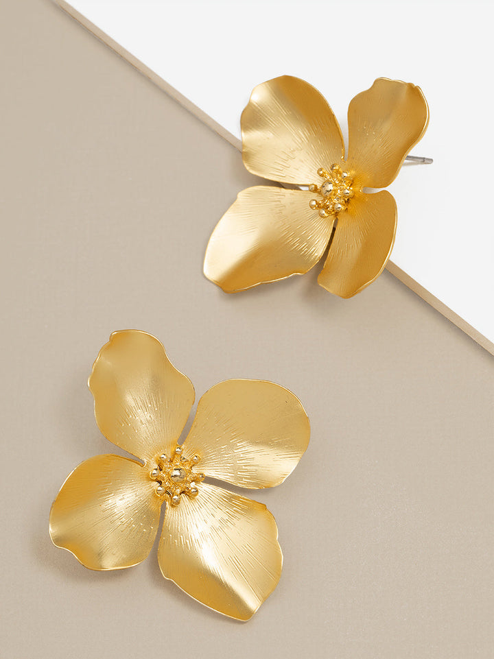 Matte Metallic Flower Statement Earring by ZENZII