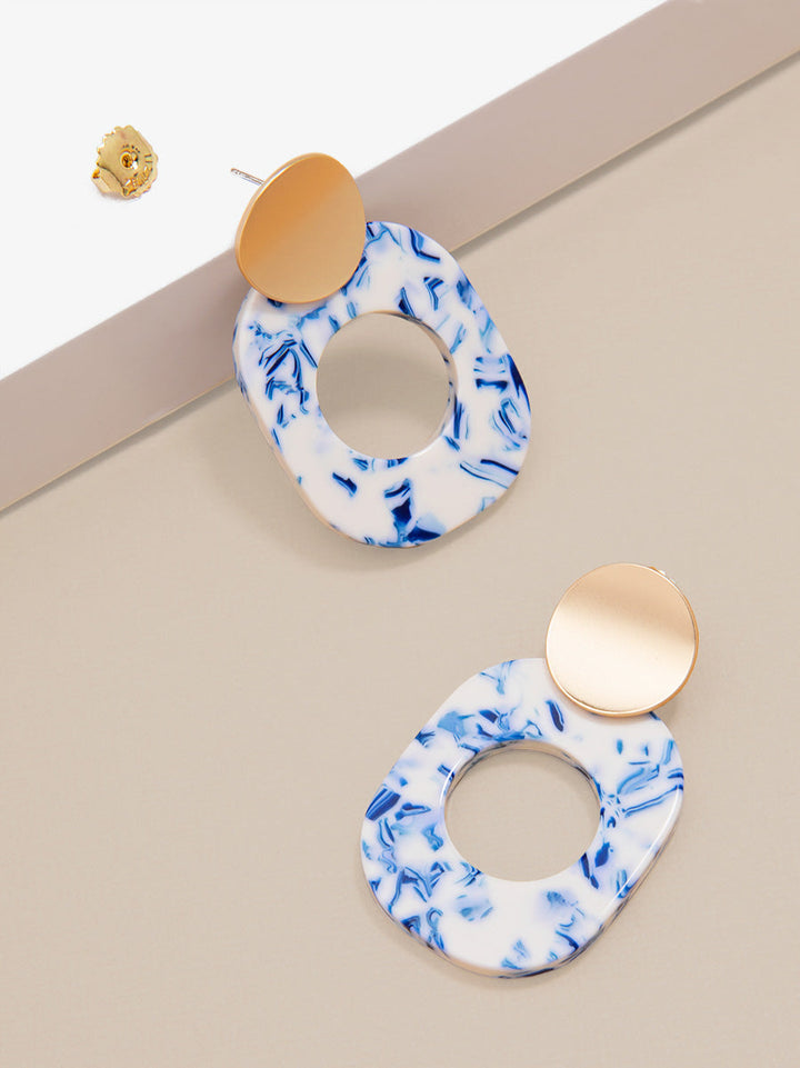 Blue Marbled Acetate Drop Earring by ZENZII