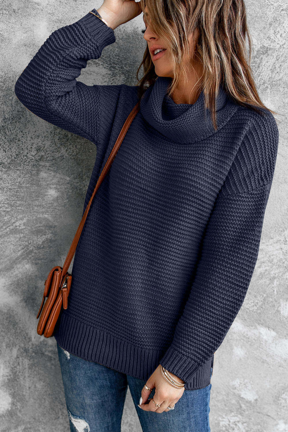 Horizontal Ribbing Turtleneck Sweater by BlakWardrob