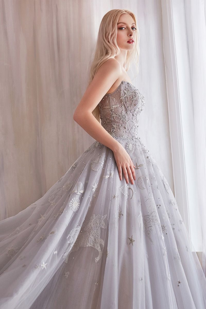 Constellation Selene Tulle Straight Across Mid Open Back A-line Long Prom & Ball Dress CDA0890