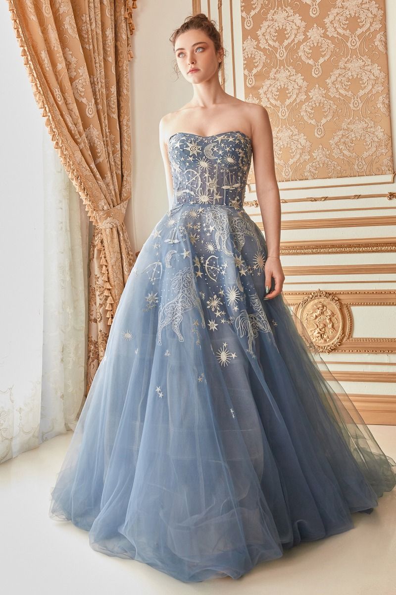 Constellation Selene Tulle Straight Across Mid Open Back A-line Long Prom & Ball Dress CDA0890