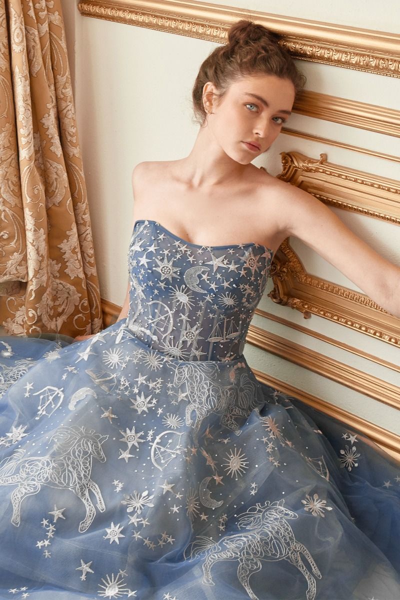 Constellation Selene Tulle Straight Across Mid Open Back A-line Long Prom & Ball Dress CDA0890