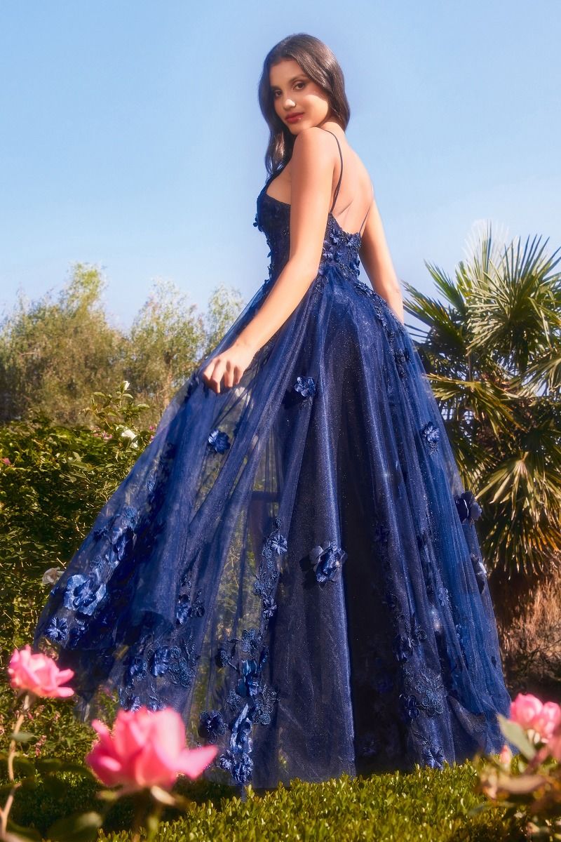 A-Line Floral Appliqued Tulle V-Neck Long Prom & Mother Of The Bride Dress CDA1326