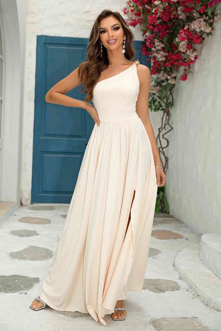 One-Shoulder Split Maxi Dress by VYSN