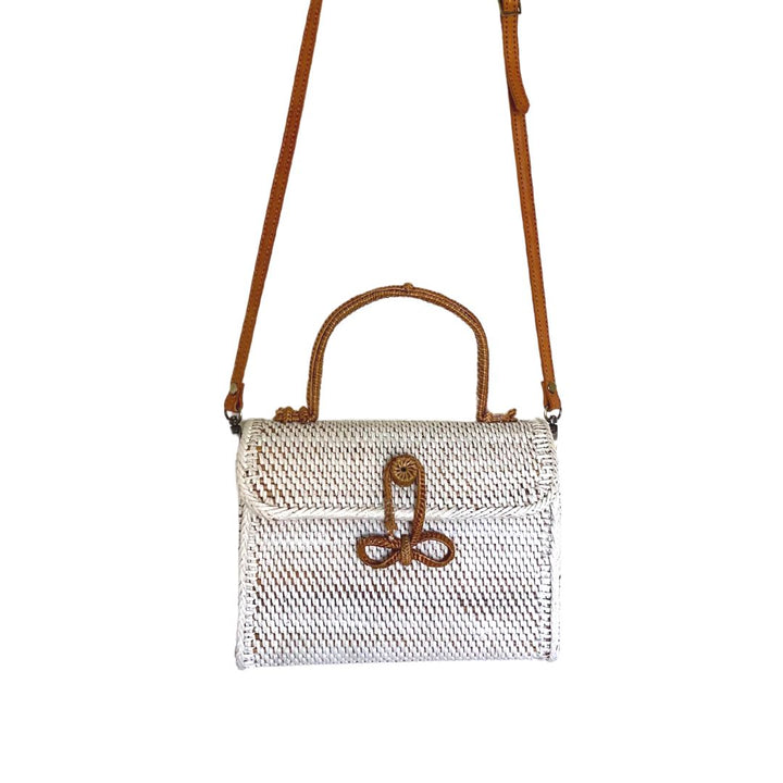 ALICE RATTAN HANDBAG IN WHITE by POPPY + SAGE