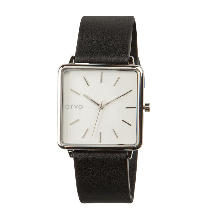 Arvo Time Squared Watch - Silver - Black Leather by Arvo