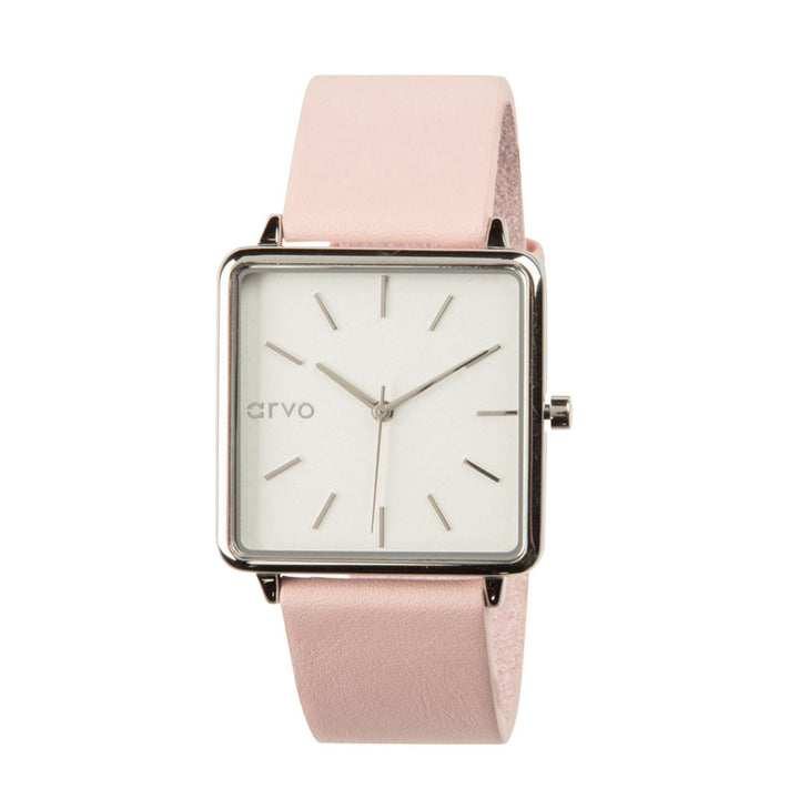 Arvo Time Squared Watch - Silver - Blush Pink Leather by Arvo