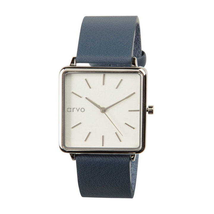 Arvo Time Squared Watch - Silver - Marino Blue Leather by Arvo