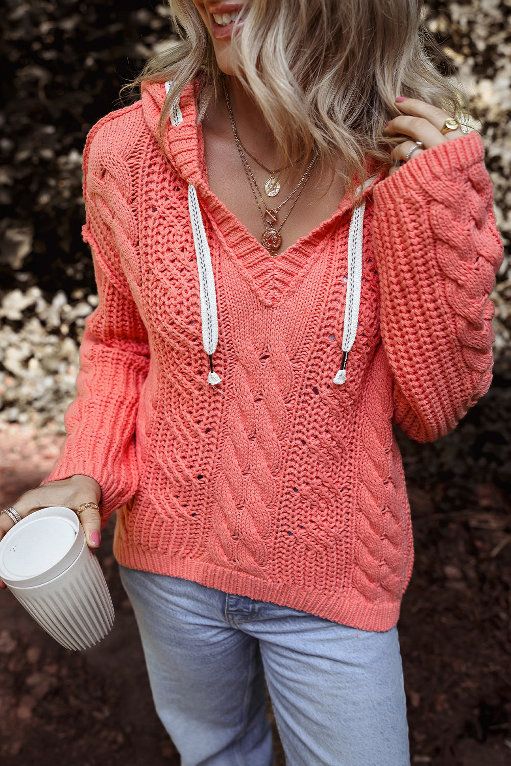 Cable Knit Drawstring Hooded Sweater by Poppy Lee Lane