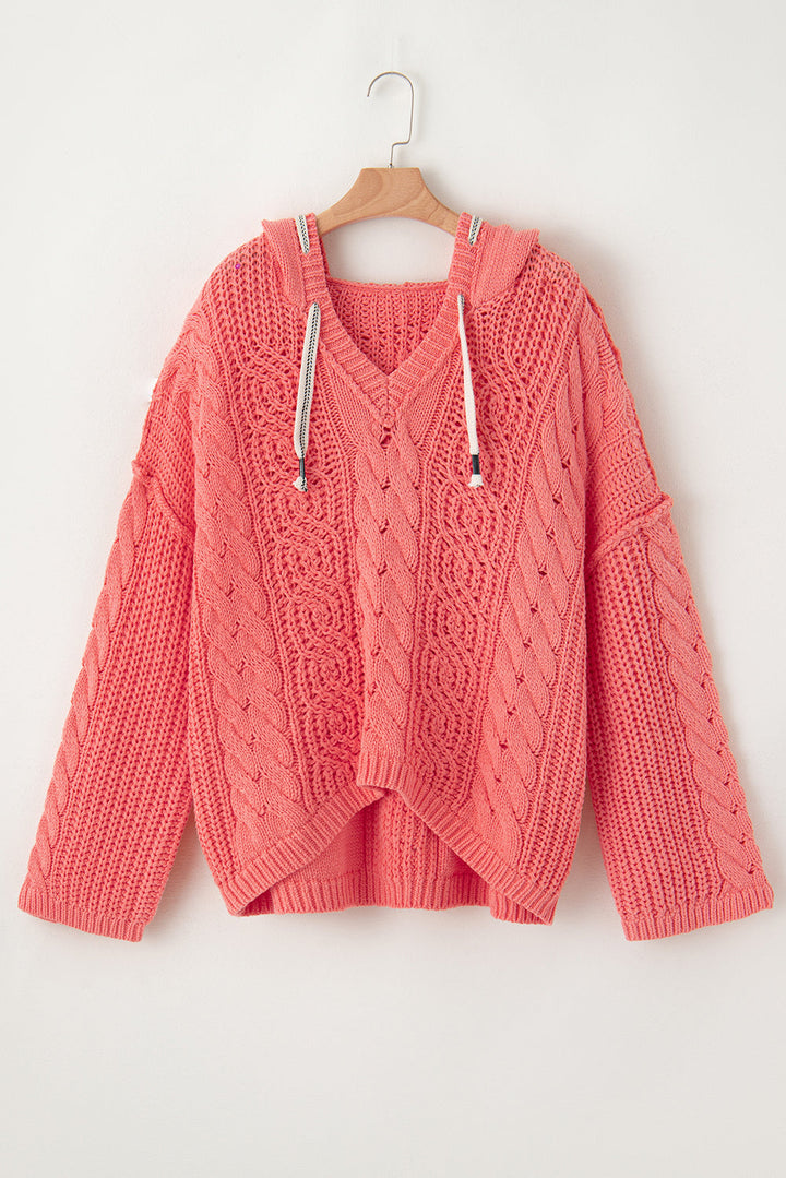 Cable Knit Drawstring Hooded Sweater by Poppy Lee Lane