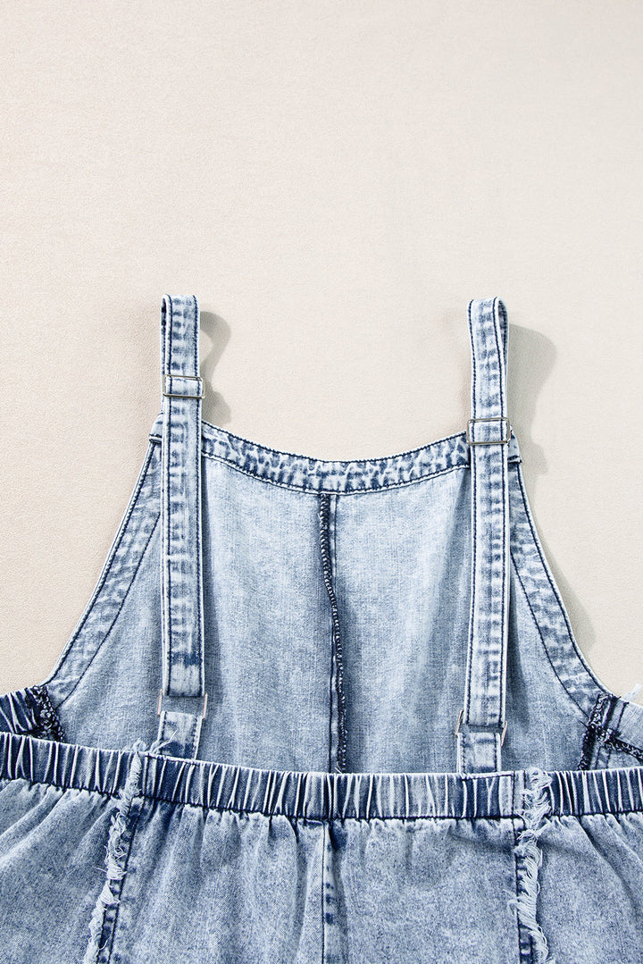 Frayed Exposed Seam Wide Leg Denim Overall by Poppy Lee Lane