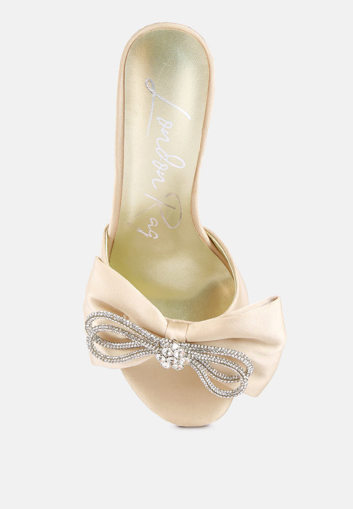 brag in rhinestone embellished bow satin heels by London Rag