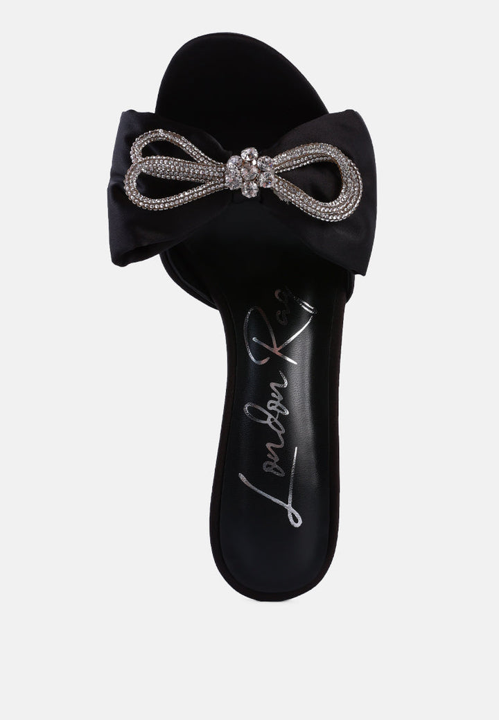 brag in rhinestone embellished bow satin heels by London Rag