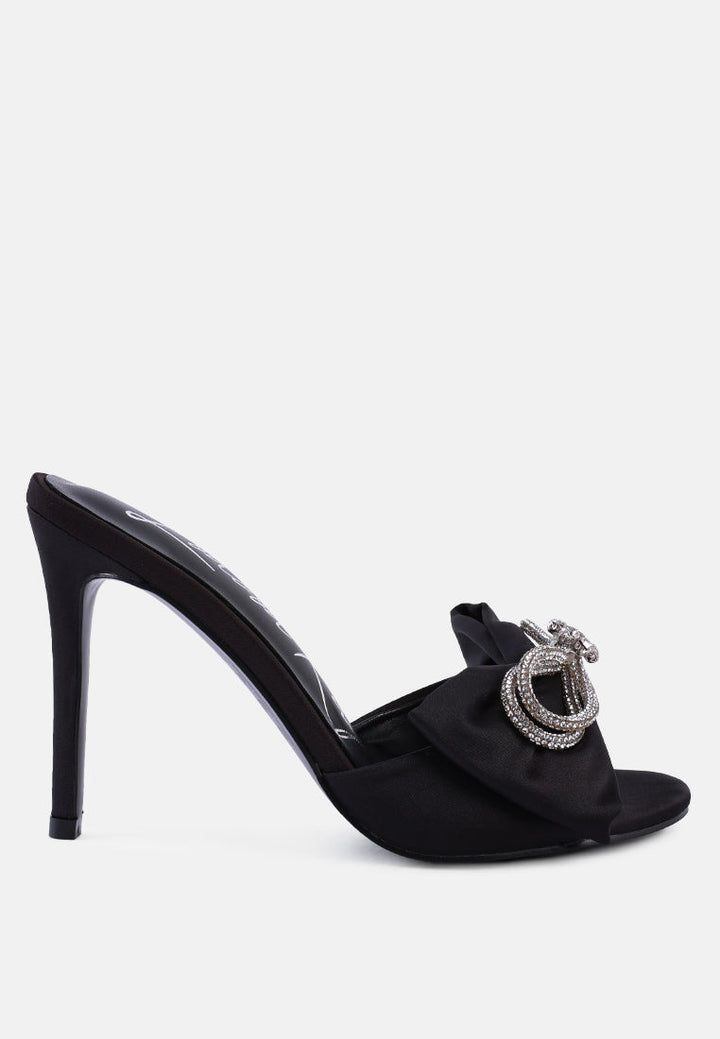 brag in rhinestone embellished bow satin heels by London Rag