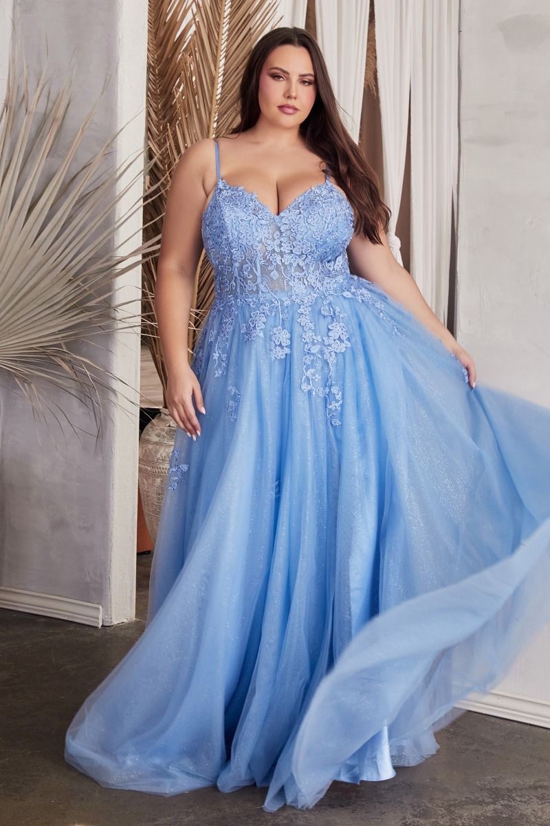 A-Line Lace & Tulle Sweetheart Embroidered Lace Plus Size Long Prom Dress CDC148C