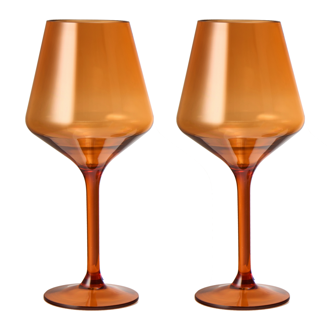 Floating Wine Glasses for Pool - Set of 2-15 OZ Shatterproof Poolside Wine Glasses, Tritan Plastic Reusable, Beach Outdoor Cocktail, Wine, Champagne, Water Glassware Spring Summer (Burnt Orange) by The Wine Savant