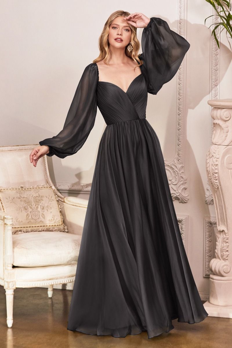 Chiffon A-line Long Sheer Sleeves On or Off Shoulder Neckline Long Prom & Evening Dress CDCD243