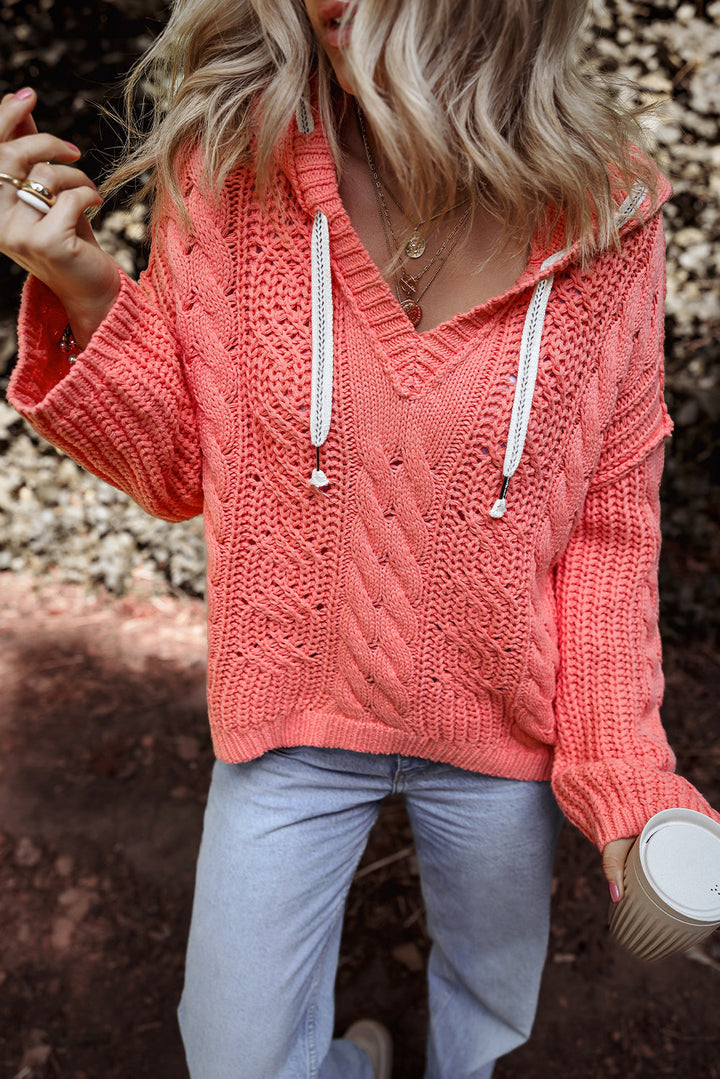 Cable Knit Drawstring Hooded Sweater by Poppy Lee Lane