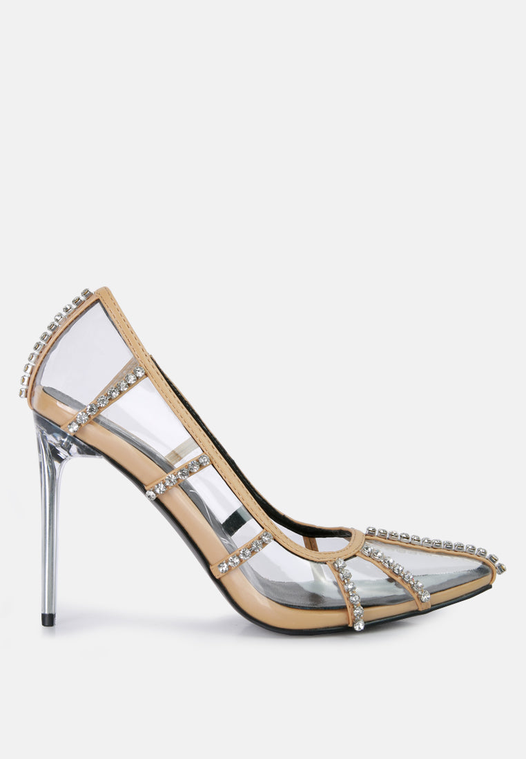 diamante clear stiletto heel pumps by London Rag