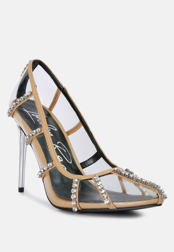 diamante clear stiletto heel pumps by London Rag