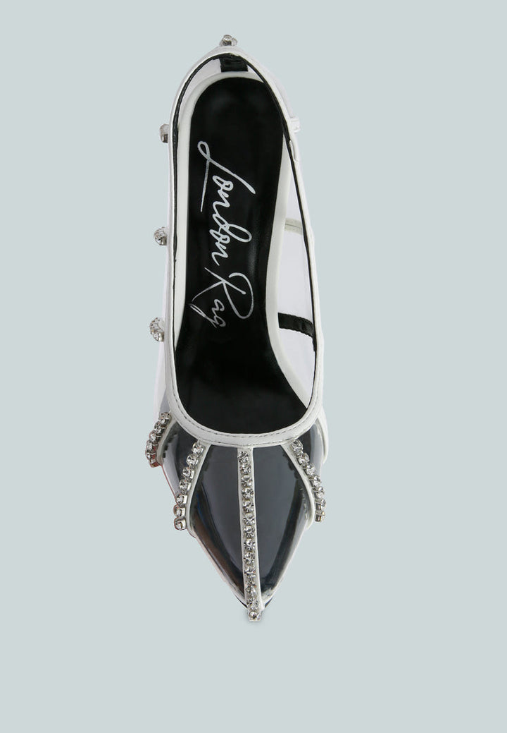 diamante clear stiletto heel pumps by London Rag