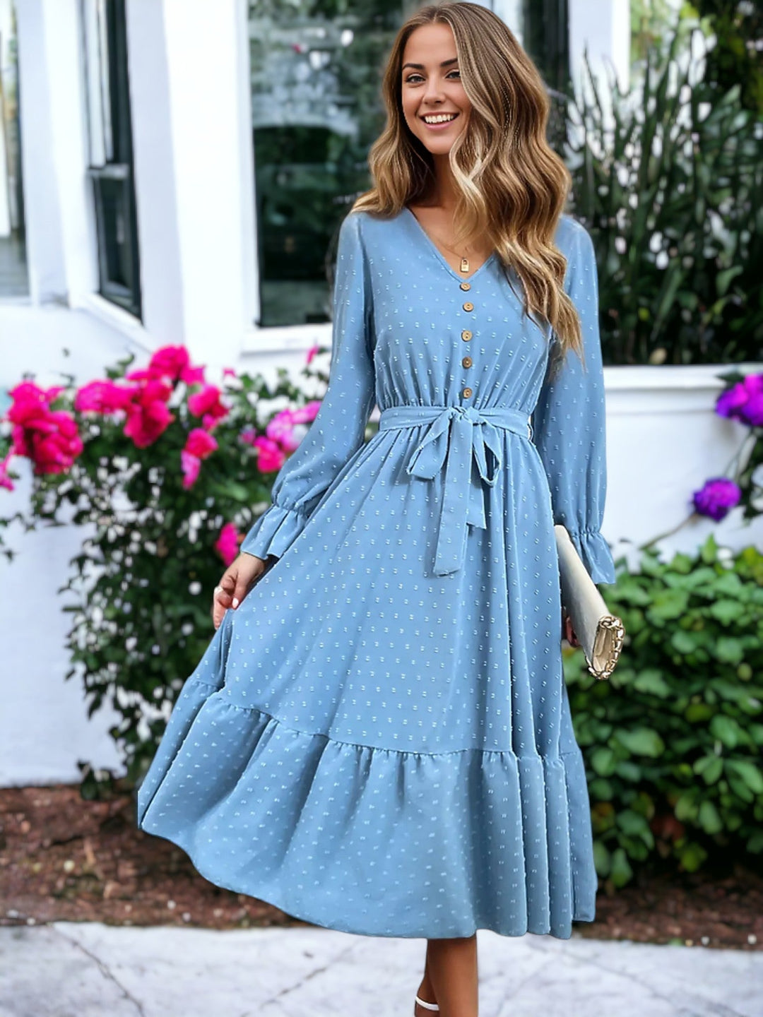 Elegant V-neck Slim Temperament Long Dress