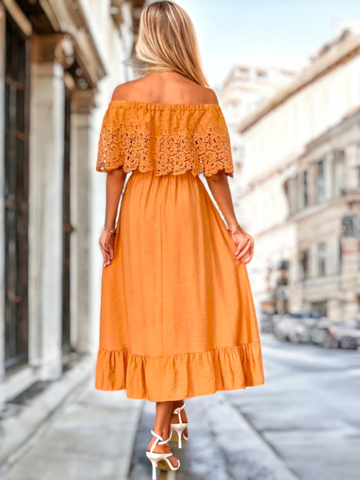 Off-Shoulder Lace Trim Dress