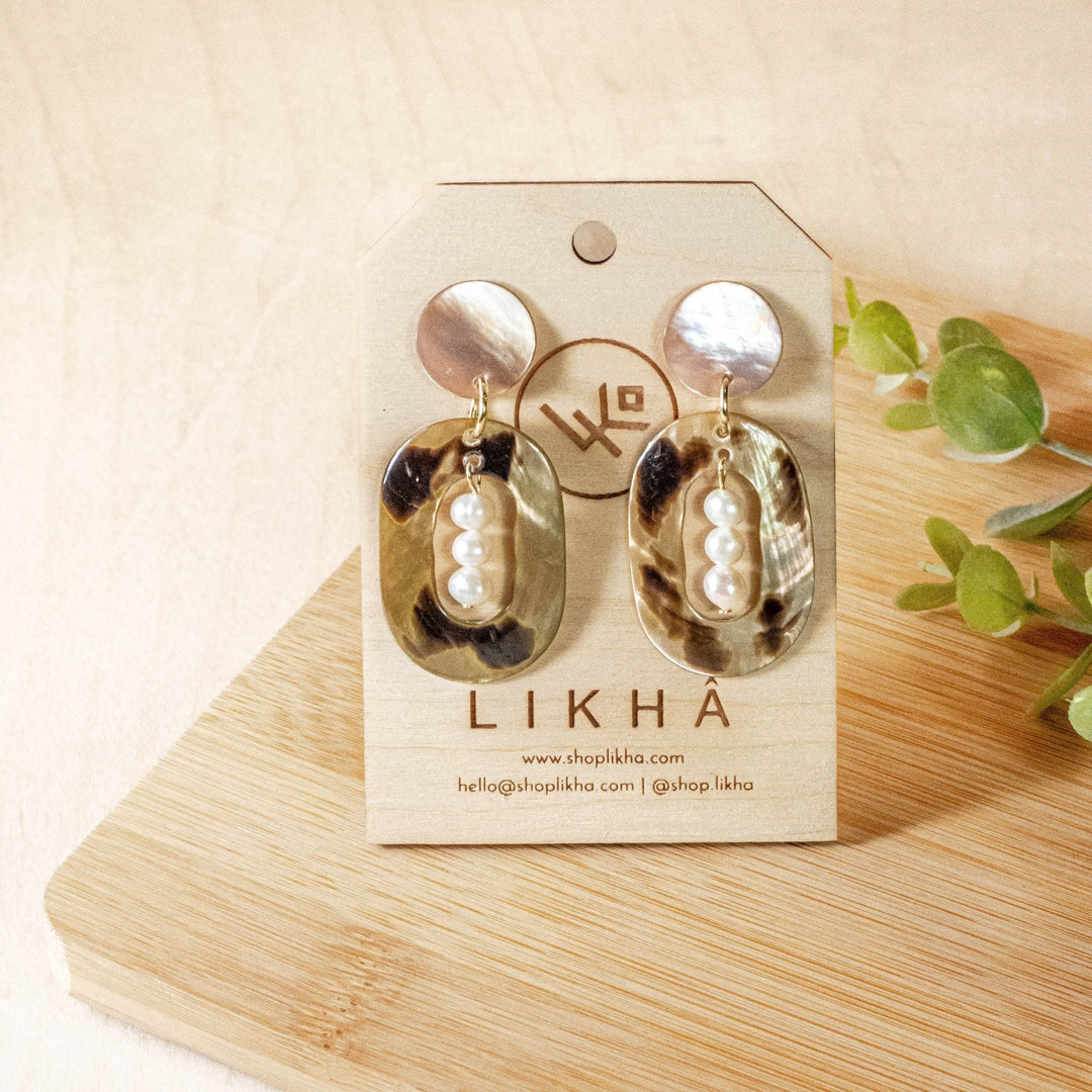 Mother of Pearl Oval Dangle Earrings - Brown Tiger | LIKHÂ by LIKHÂ