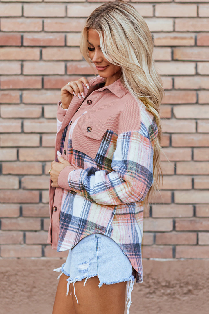 Plaid Corduroy Patchwork Shacket by Poppy Lee Lane