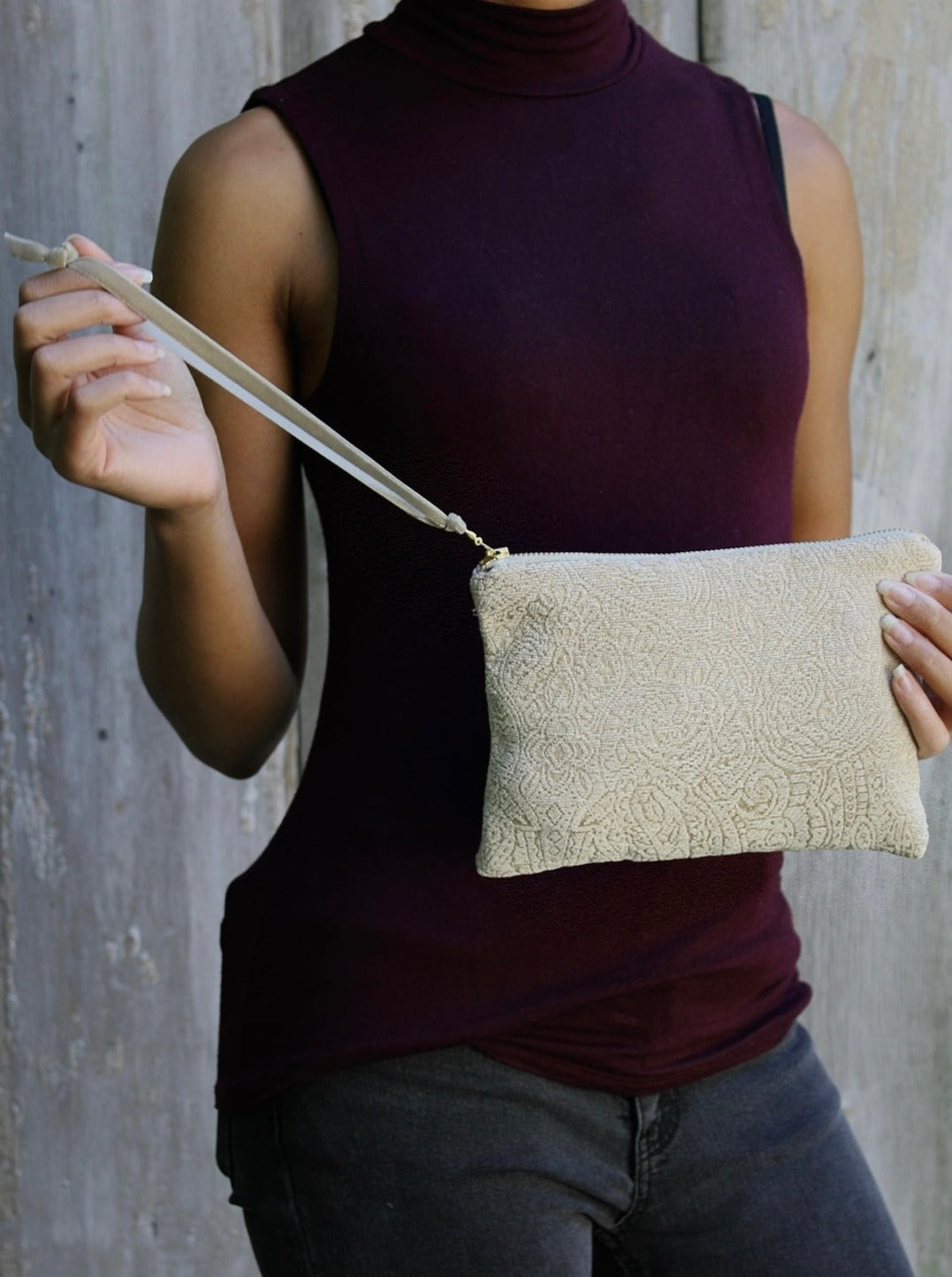 French Cream Chenille Wristlet Purse by Ash & Rose