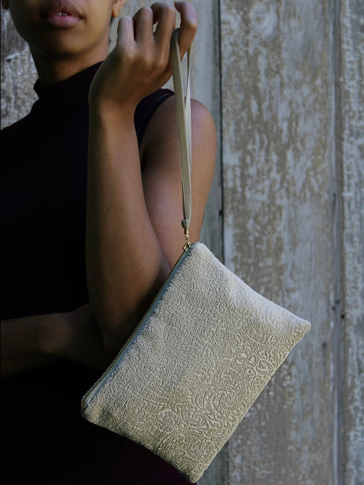 French Cream Chenille Wristlet Purse by Ash & Rose