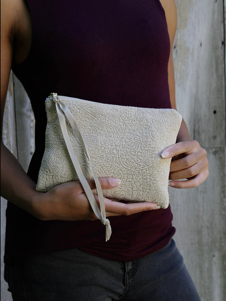 French Cream Chenille Wristlet Purse by Ash & Rose