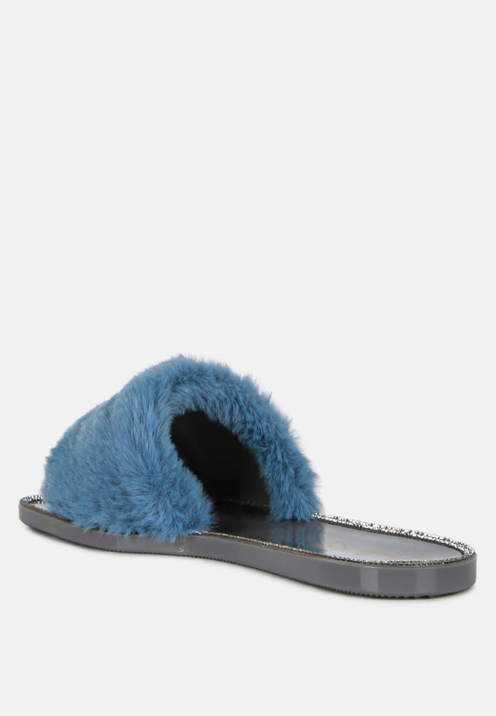 faux fur diamante detail jelly flats by London Rag