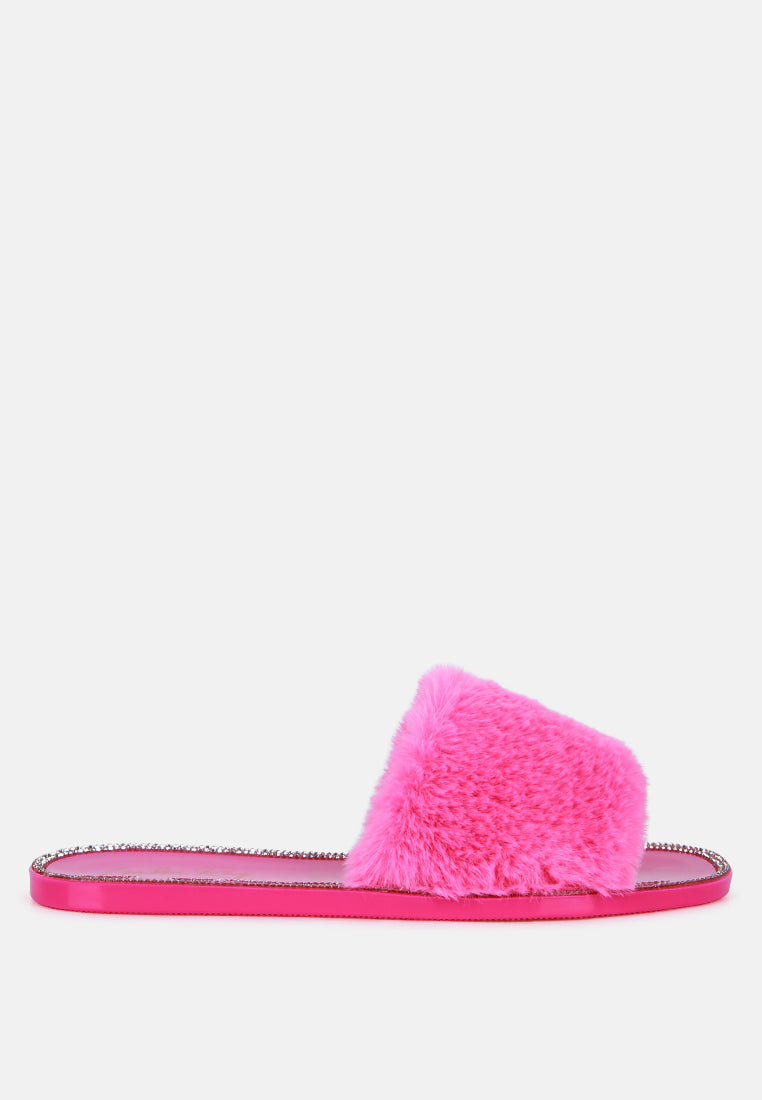 faux fur diamante detail jelly flats by London Rag