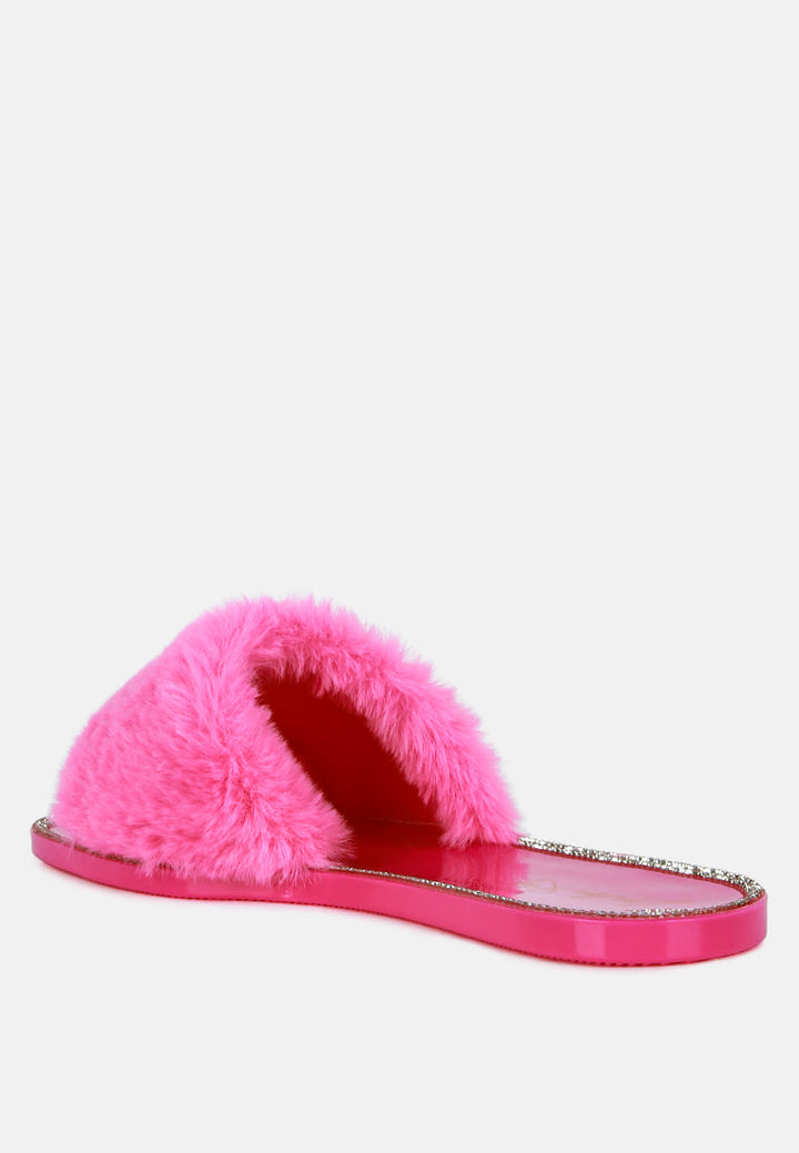 faux fur diamante detail jelly flats by London Rag