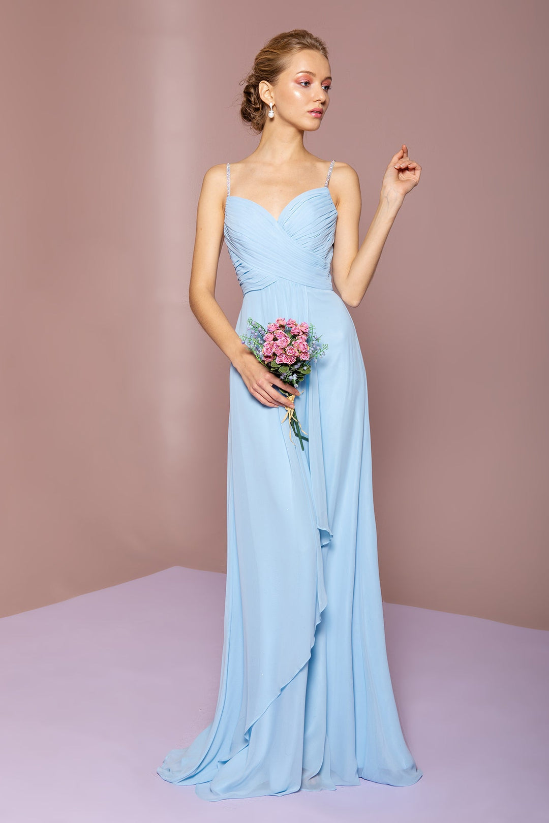 Chiffon Ruched Jewel Straps Long Prom Dress GLGL2666