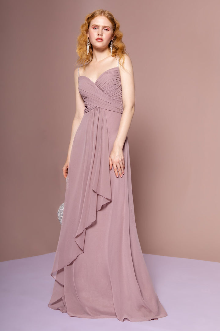 Chiffon Ruched Jewel Straps Long Prom Dress GLGL2666