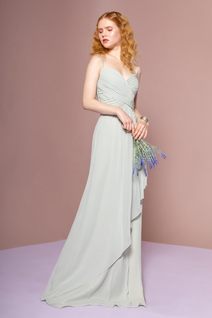 Chiffon Ruched Jewel Straps Long Prom Dress GLGL2666