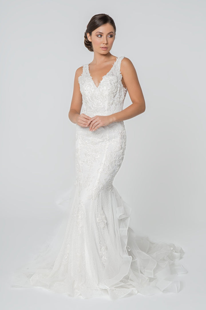 Embroidered V-Neck Sleeveless Mermaid Long Wedding Dress GLGL2814