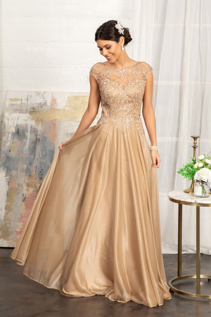 Beads Embellished Embroidered A-line w/ Scoop-Neck Long Mother Of The Bride Dress GLGL3068