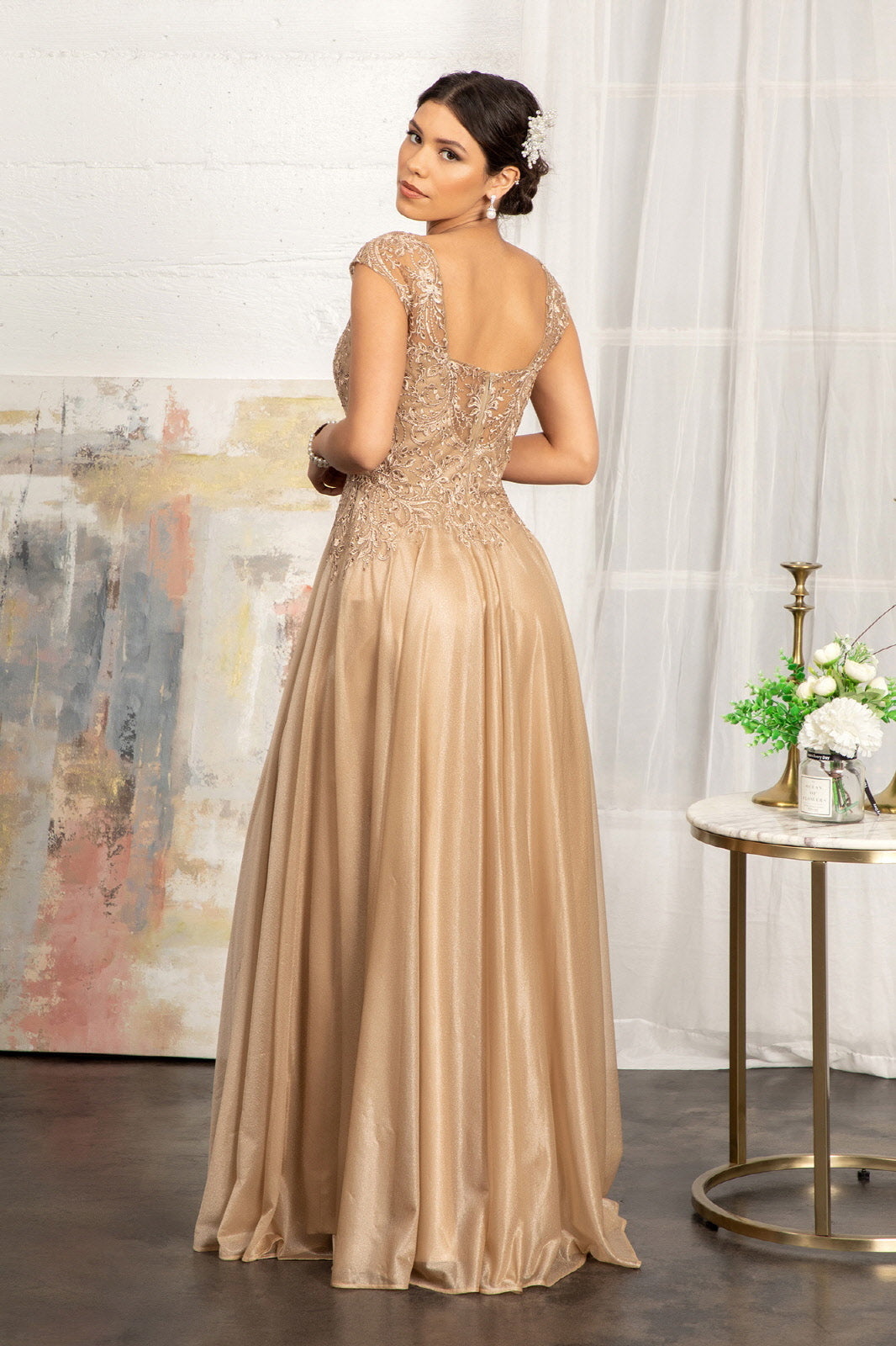 Beads Embellished Embroidered A-line w/ Scoop-Neck Long Mother Of The Bride Dress GLGL3068