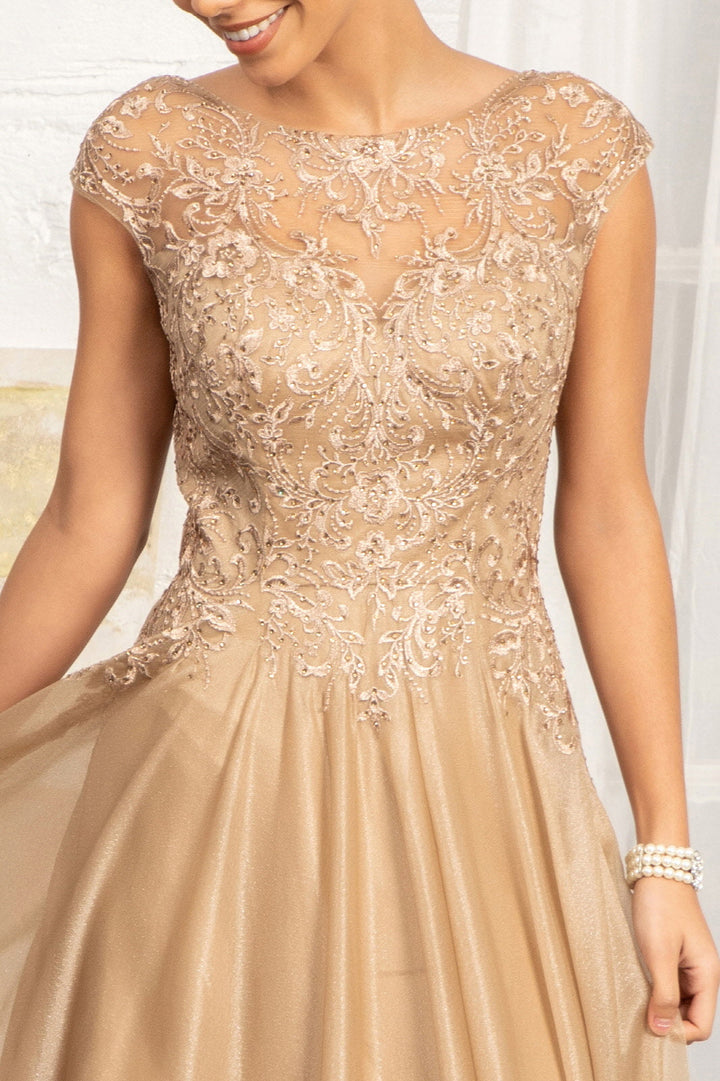 Beads Embellished Embroidered A-line w/ Scoop-Neck Long Mother Of The Bride Dress GLGL3068