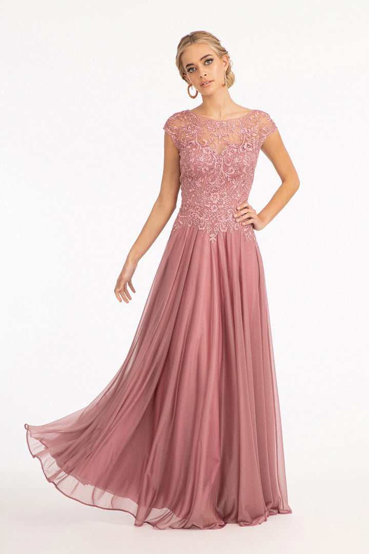 Beads Embellished Embroidered A-line w/ Scoop-Neck Long Mother Of The Bride Dress GLGL3068