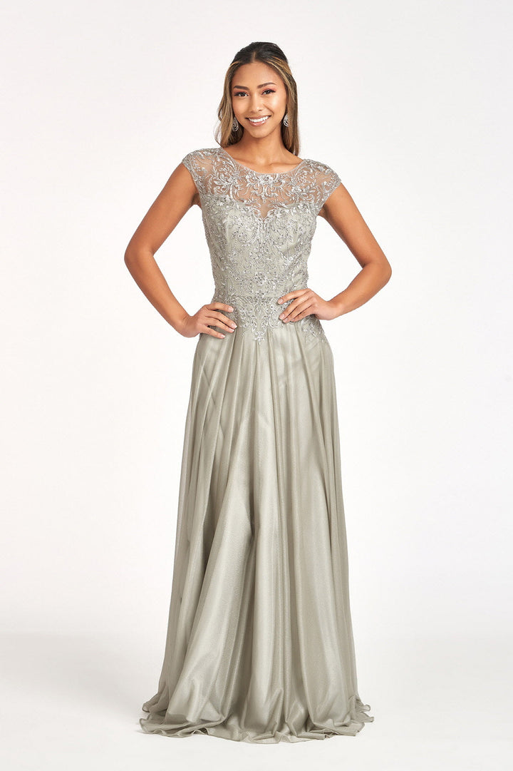 Beads Embellished Embroidered A-line w/ Scoop-Neck Long Mother Of The Bride Dress GLGL3068