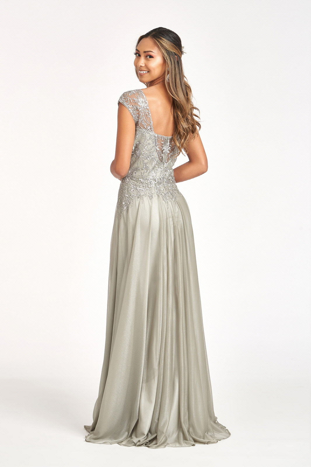 Beads Embellished Embroidered A-line w/ Scoop-Neck Long Mother Of The Bride Dress GLGL3068