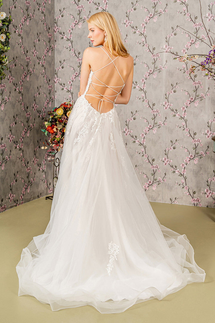 Embroidery Bead Sheer Bodice Open Back Mesh Long Wedding Dress GLGL3417