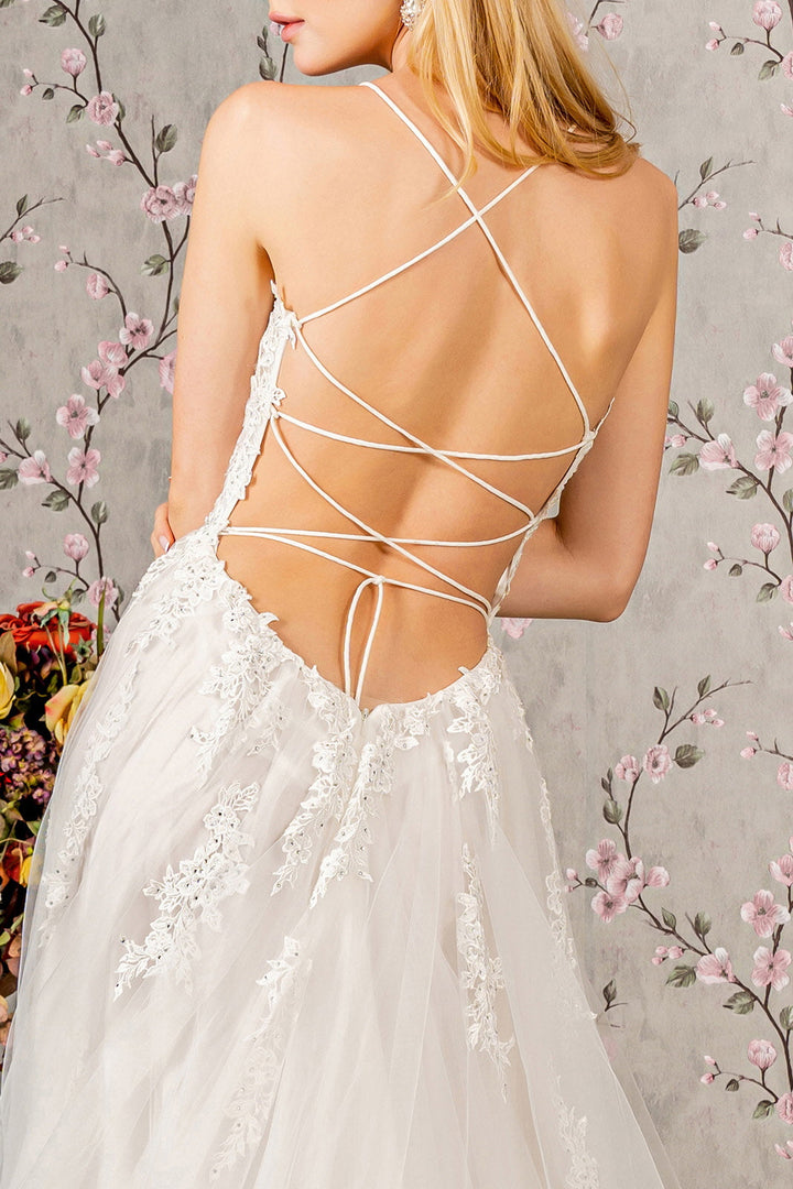 Embroidery Bead Sheer Bodice Open Back Mesh Long Wedding Dress GLGL3417