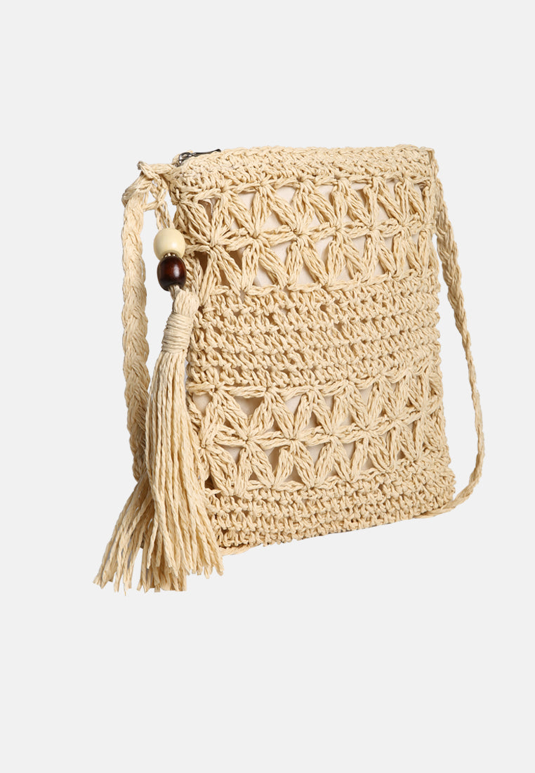 hay day beige paper straw crochet bag by London Rag