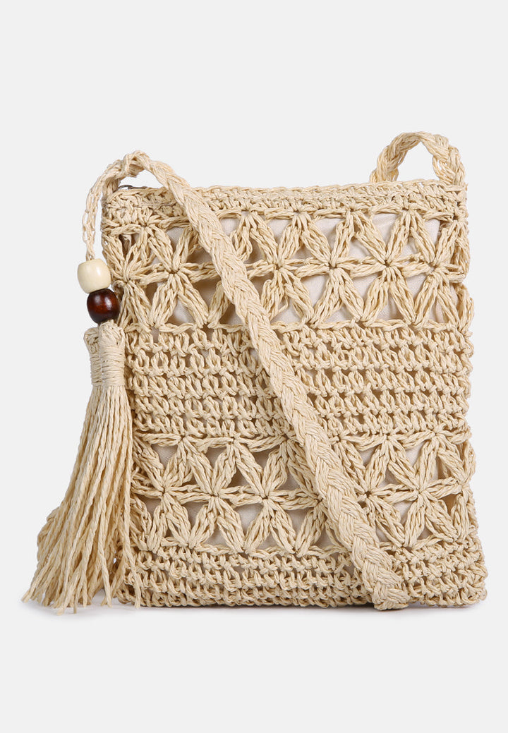 hay day beige paper straw crochet bag by London Rag