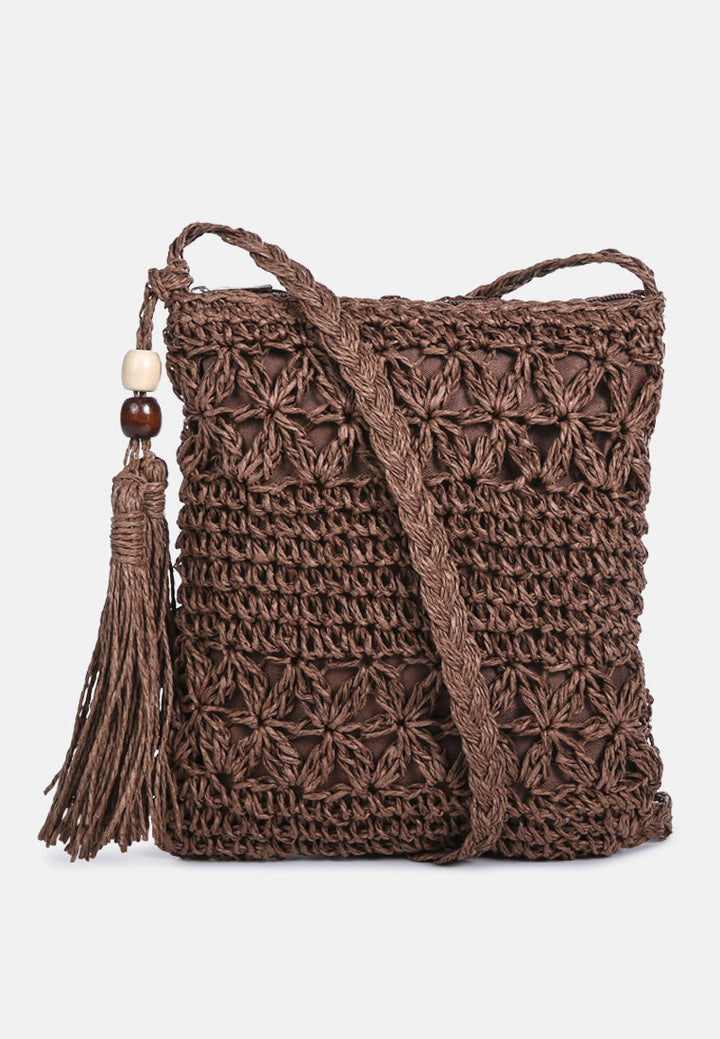 hay day beige paper straw crochet bag by London Rag